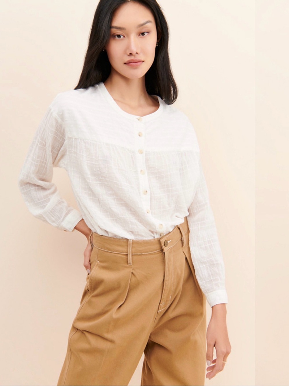 Anthropologie Pilcro White Gauze Button Down Blouse M